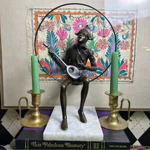 Bronze Harlequin Lute Player Sculpture by Gustavo Gutierrez
Renowned Mexican Art